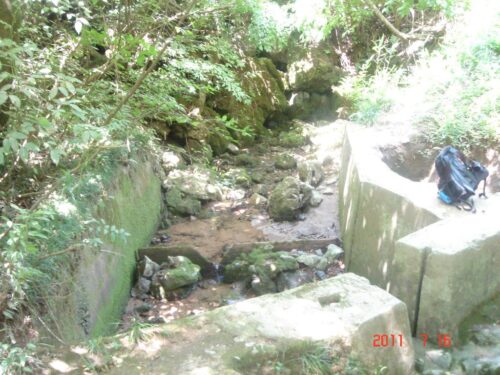 秋吉台の谷間の湧水