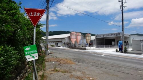 豚舎へ続く消毒剤