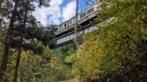 高架線路下をくぐる